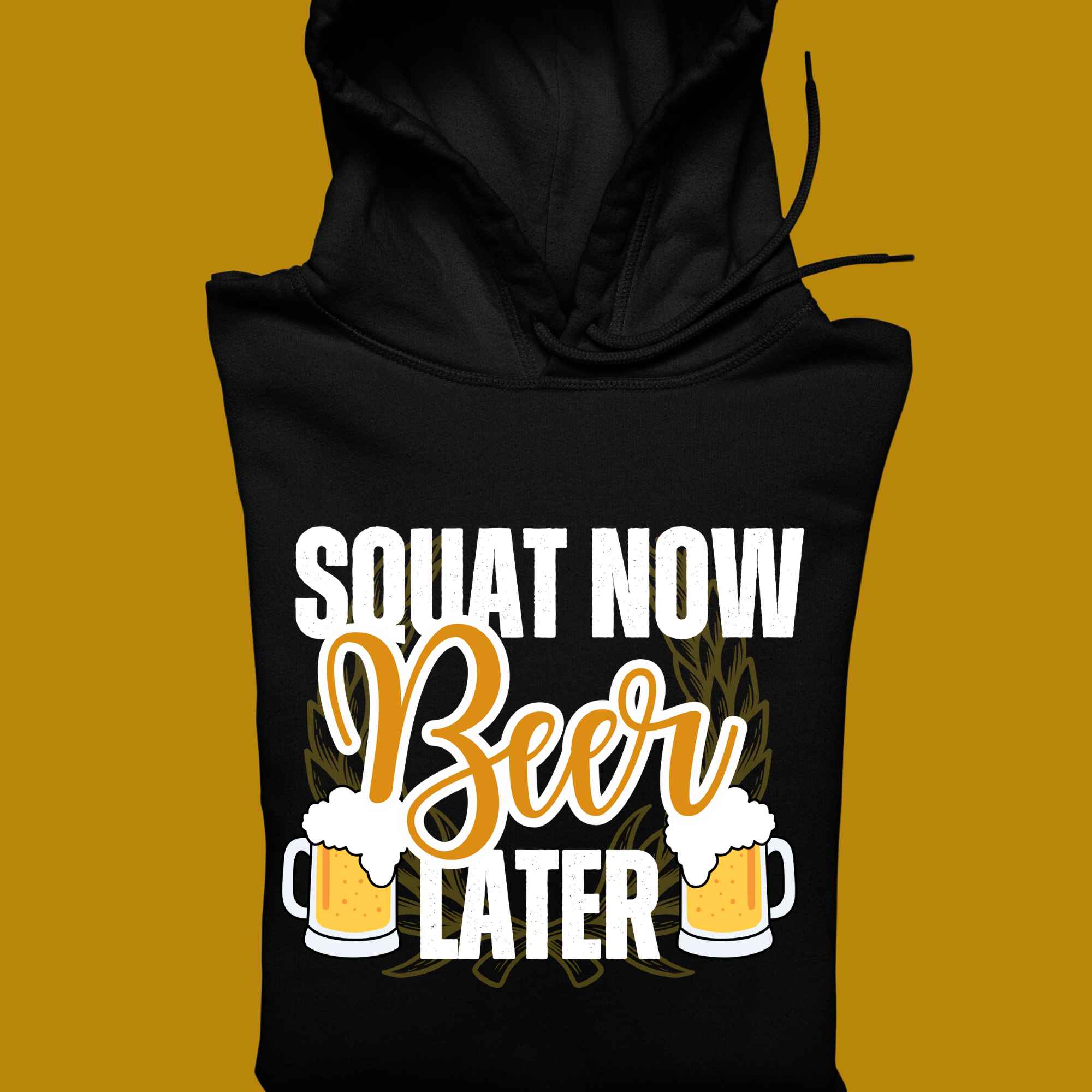 hoodie, for adults, men, size S, M, L, XL, 2XL, 3XL, round neckline, crew neck, fabric cotton, price starting from $29.99, body building, body builders, gym goers, fitness, workout, lifting, top, apparel, powerlifting, weightlifting, strength building, training, male, weight lifting, bar, weights, color black, front print, squat now, beer later, alcohol, squatting, squats, funny, quote